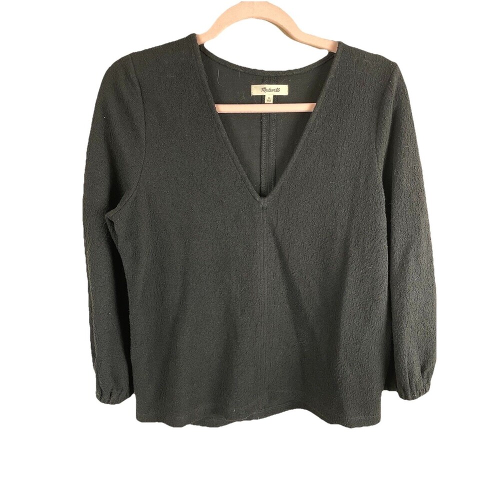 Madewell Women’s Small Black Textured Knit V-Neck Long Sleeve‎ Top Blouse Boho